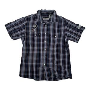 Paper Denim & Cloth Shirt Mens Large Blue Plaid Short Sleeve Button Front Casual